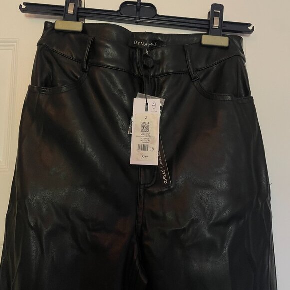 NWT Dynamite Gisele Faux Leather Straight Leg Pants - Jet Black - Size 2 - Picture 2 of 4
